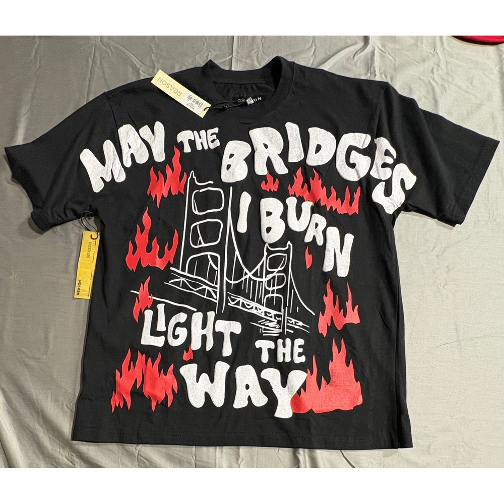 Reason Mens May The Bridges I Burn Light The Way Graphic T-Shirt Black XL NEW